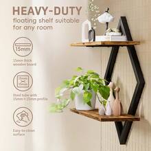 Senmeo 2-Piece Wooden Wall Mounted Diamond Floating Shelves, Multi-Use Decor Storage Organizer For Living Room/Bedroom/Kitchen - 黑色兩件套 - 查看 3