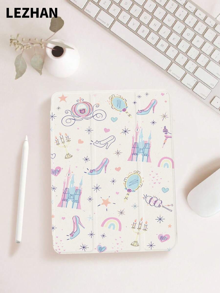 1pc Cartoon Graffiti Castle Design Tablet Protective Case, With Pencil Slot, Anti-Drop, Tri-Fold Tablet Stand Protective Shell, Compatible With 10.2", Pro 11" 2021/2020/10th Gen, (A16) 11" 11th Gen 2025, 8th/9th/10th Gen, Galaxy Tab A8 10.5" 2022, Matepad 10.4"/Tab, Support Sleep/Wake, Romantic Personalized Gift - Multicolor - View 1