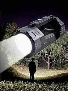 Linterna LED portátil con luces de advertencia intermitentes rojas y azules, carga USB, haz ajustable y construcción de ABS; adecuada para camping, pesca, reparaciones y emergencias; resistente y duradera, con funciones de energía solar y banco de energía. - Estrella - Ver 3
