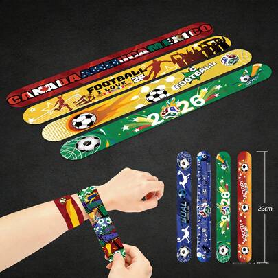 12pcs Football Pop Ring Wristband Sports Vitality Contrasting Color Support Props Party Decoration Wristband Cheering Good Item New Year's Gift, Valentine's Day Gift, Easter Gift