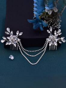 1pc Bridal Leaf & Pearl Hair Comb, Versatile Minimalist Handmade Hair Accessory - Silver - View 7