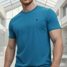 Voker Men's 100% Cotton Slim Fit Plain Basic Casual Everyday T-Shirt. Men's T-Shirt That Doesn't Shrink Or Fade. - 綠松石藍 - 查看 1