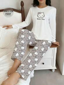 SANRIO 1件Hello Kitty三丽鸥女士睡裤，可爱Y2K风格睡衣，家居服，三丽鸥卡通人物周边商品 - 灰色 - 查看 5