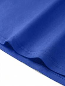 Kaos Pria Kasual Longgar Leher Bulat dengan Cetakan Slogan - Royal Blue - View 4