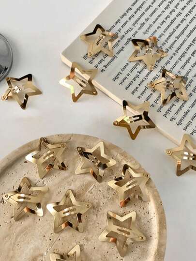20/30/40/50pcs 3cm Gold Five-Pointed Star Shaped Hair Clips Made Of Alloy Street,Gold Head Piece Claw Clips Hair Claws Hair Barrettes, School Stuff, Hair Accessories