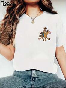 Soft Cotton Women's T-Shirt | Disney Toy Story "Sheriff Woody" Graphic | Casual Summer Wear - 白色 - 查看 2