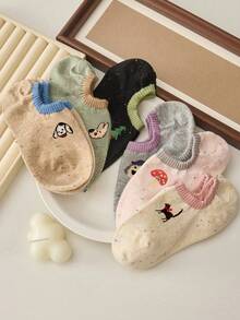 1 Paar/6 Paar Damen Kurze Cartoon Muster Socken, atmungsaktiv feuchtigkeitsableitend, bequeme unsichtbare Bootsocken, geeignet für den täglichen Gebrauch - Verschiedenfarbig - Übersicht 8