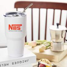 30oz Stainless Steel Tumbler Black White Options,  Nitrous Oxide System Logo Print Graphic Cups, Insulated Travel Coffee Mug With Lid And Straw , Double Wall Vacuum Reusable Travel Cups, Funny Birthday Party Gift For Women & Men - 白色 - 查看 2