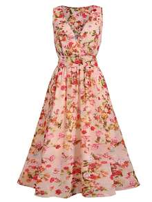 Plus Size Women's Ruched Waist Floral Print A-Line Dress, Elegant For Dates, Commuting And Outings, Spring/Summer - Multicolor - View 3