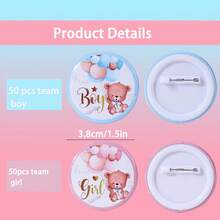 Conjunto de 10/20/30/60/100 broches de urso para revelação de gênero, emblemas para times de meninos ou meninas, ideais para jogos de festa, decoração, lembrancinhas de chá de bebê, broches para revelação de gênero, emblemas para times de meninos e emblemas para times de meninas. - Multicolorido - Ver 5