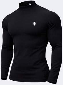 Men's Thermal High Neck Base Layer Shirt With Long Sleeves - 黑色 - 查看 1