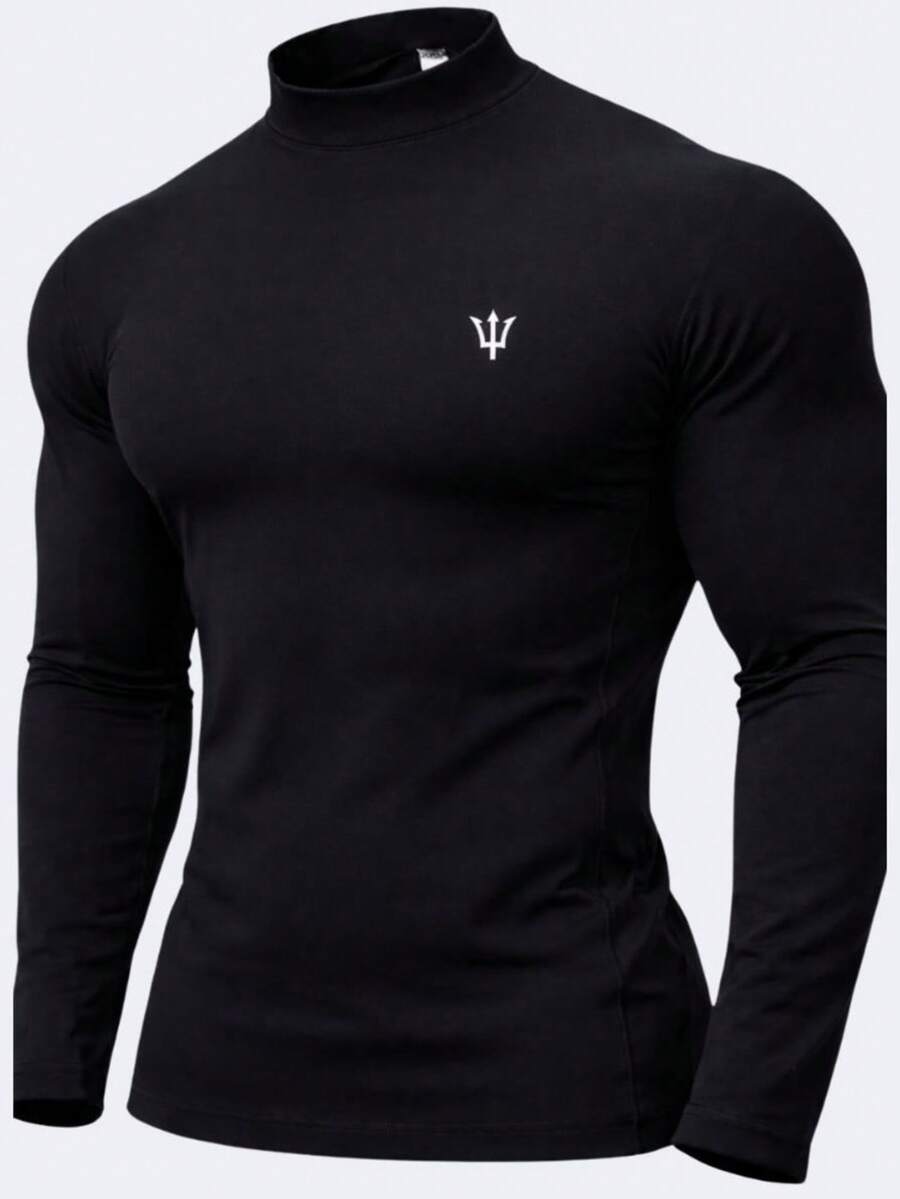 Men's Thermal High Neck Base Layer Shirt With Long Sleeves - 黑色 - 查看 1