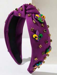 1pc Solid Color Leather Punk Style Studded Headband, Simple Design High Quality Fashion Hair Accessory, Suitable Sweet And Cool Streetwear Women,Hairband,Hair Hoop Headbands, Black Accessories - FG1609 紫色 - 查看 5