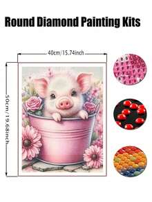 成人钻石画套装，可爱小猪5D钻石画套装，5D DIY钻石画，全钻圆形钻石点画，放松家居墙面装饰 - 無框 - 查看 9