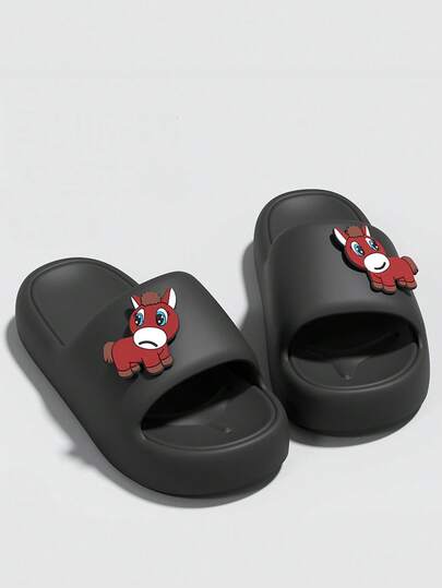 Women's EVA Cartoon Horse Slippers, Indoor/Outdoor Casual Flip Flops For Summer