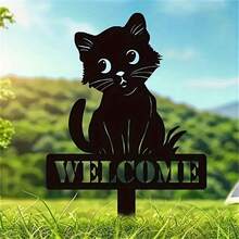 1pc 2D Flat Charming Black Cat Welcome Garden Stake - Acrylic Silhouette Decor For Yard, Lawn, Patio And Pathways - Countryside Outdoor Animal Themed Decor With Friendly "Welcome" Sign, Pathway Marker | Rustic Garden Art | Durable Outdoor Sign, Cat Lover Gift, Best For Christmas - A - View 4