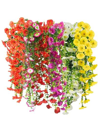 4 cây hoa giả treo, hoa giả nhiều màu sắc, cây leo chịu tia UV, thích hợp trang trí tường, nhà cửa, sân vườn, hiên nhà, đám cưới.