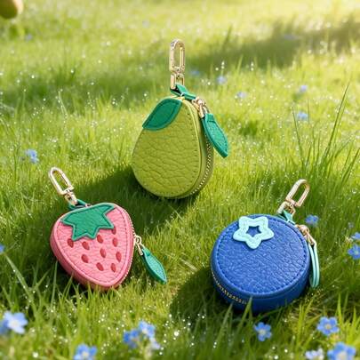 Brelok do kluczy w kształcie owocu – mini torba do przechowywania AirTag i organizer na biżuterię – świetny prezent dla kobiet. Organizer na biżuterię, który można zawiesić na torbie, aby zapewnić łatwy dostęp, z konstrukcją typu "torba w torbie", uroczy woreczek do przechowywania , seria mini owoców
