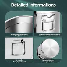 kangten 21L Airtight Rice Bucket Stainless Steel Canister Food Storage Container W/ Lid - Silver - View 3
