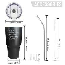 30oz Stainless Steel Tumbler Black White Options,  It's A Beautiful Day To Leave Me Alone Graphic Cups, Insulated Travel Coffee Mug With Lid And Straw , Double Wall Vacuum Reusable Travel Cups, Funny Birthday Party Gift For Women & Men - 黑色 - 查看 3