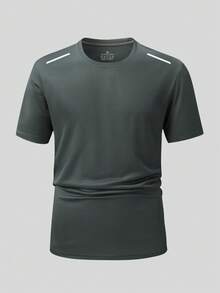 Men's Casual Round Neck Sports T-Shirt, Summer Sports Solid Color Men's Clothing Short Sleeve, Sports Running T-Shirt Short Sleeve, Suitable For Daily Wear Men's Top - Dark Grey - View 4