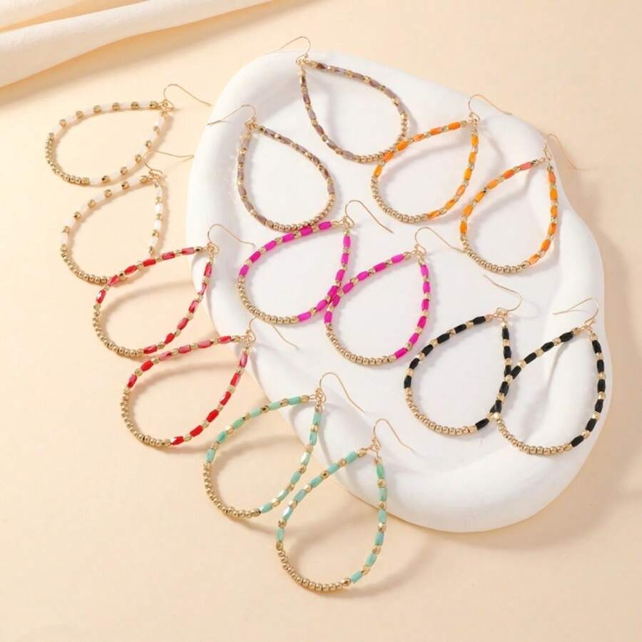 1 Pair Bohemian Vacation Style Elegant Fashion Glass Bead Minimalist Versatile Creative Personalized Exaggerated High-End Earrings Suitable For Daily And Vacation Wear For Women - White - View 1
