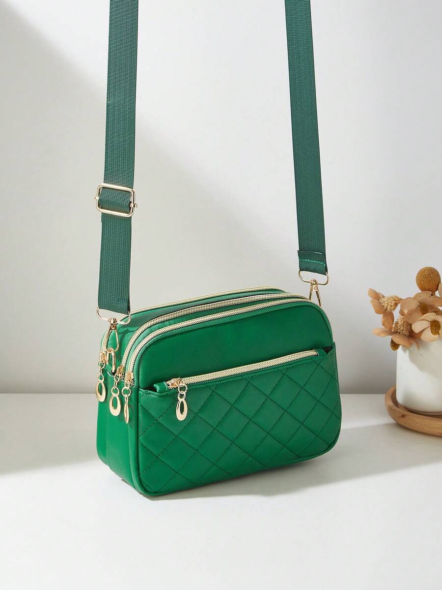Fashionable Quilted Crossbody Bag, Multi-Layer Shoulder Bag For Women - Green - View 1