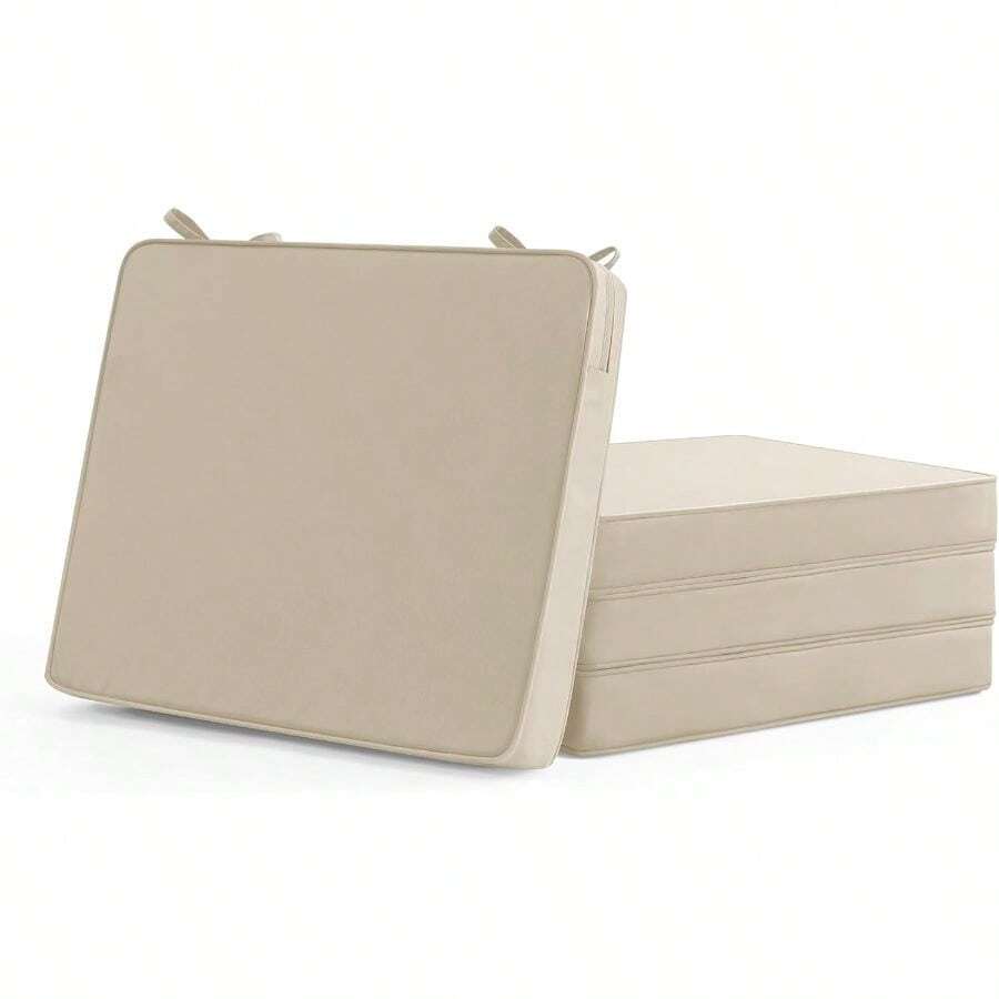 Outdoor Chair Cushions Set Of 4: Waterproof Fade Resistant Cushion Patio Furniture - Pads With Ties And Hidden Zipper - Patio Chair Cushion Beige - 18.5x16x2 吋 | 4 件裝 + 米色 - 查看 1