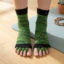 Women's Toe Yoga Separator Socks Open Toe Hallux Valgus Correction Five-Finger Socks Breathable Stretchy Soft Comfortable Foot Care Socks For Yoga Pilates Daily Wear Foot Pain Relief - 黑綠色 - 查看 4