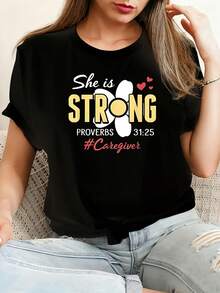 She is a strong nursing nurse Camiseta de algodón 100% femenino camiseta Casual 220g Funny Graphic Short Sleeve 1 PCS Tee Novelty Crew Neck Oversized Top - Negro - Ver 1