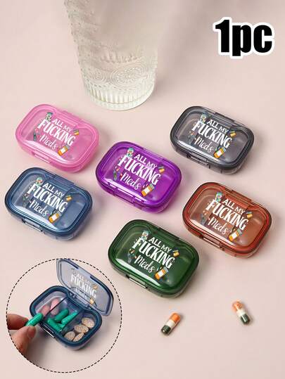 幽默的“我的所有”帆布药盒，便携简约的药盒，带3个隔层，适合居家和旅行，便携式旅行迷你药盒，防水防潮，适合存放药丸和其他小物件，口袋大小的药盒，可用于存放维生素、药品、补充剂，旅行必备配件。