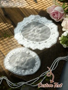 Customized Embroidered Wedding Dress Applique, Personalized Bride's Name And Date Lace Patch, Customized Embroidered Applique To Decorate Wedding Dress, Customized Sewn Bride's Name And Date Wedding Dress Label, Elegant Lace Pearl Wedding Dress Accessories, Romantic Bridal Memento, Unique Bridal Gift, Perfect Bridal Shower Gift - Multicolor - View 3