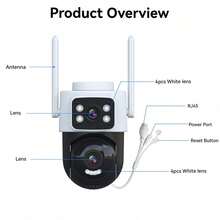 Camera WiFi 10MP, Camera theo dõi thú cưng, Camera giám sát trẻ em, Camera hai ống kính hai màn hình, Camera PTZ đám mây, Giám sát từ xa bằng điện thoại di động, Hỗ trợ âm thanh hai chiều, Tầm nhìn ban đêm có màu, Chống nước IP66, Camera an ninh gia đình - Đen và trắng - Xem 12