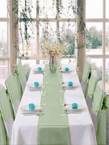 2pcs/5pcs/10pcs Sage Green Satin Table Runner, Long Silk Table Runner, Suitable For Wedding, Baby Shower, Bridal Shower, Hotel, Home, Party, Outdoor Event, Graduation, Birthday Party, Wedding Reception And More Occasions - Sage Green - View 9