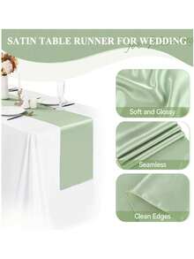 2pcs/5pcs/10pcs Sage Green Satin Table Runner, Long Silk Table Runner, Suitable For Wedding, Baby Shower, Bridal Shower, Hotel, Home, Party, Outdoor Event, Graduation, Birthday Party, Wedding Reception And More Occasions - Sage Green - View 4