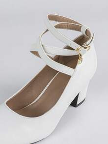 Fall/Winter 2025 Women's Solid Color Minimalist European & American Style Slip-On Mary Jane High Heels Round Toe Party Shoes,Elegant,Women Pumps - 白色 - 查看 9