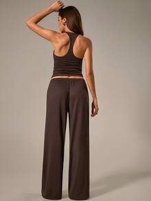 NcmRyu 1 Set Women's Crisscross Strap Tank Top And Wide Leg Drawstring Pocket Pants Sports Suit - Coffee Brown - View 3
