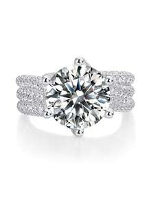 925 Sterling Silver Moissanite Ring, Hypoallergenic, Engagement/Wedding Ring, Minimalist Design, Versatile Daily Wear, Gift For Valentine's Day, Birthday, Wedding, Comes With Gift Box And Certificate - Silver - View 8