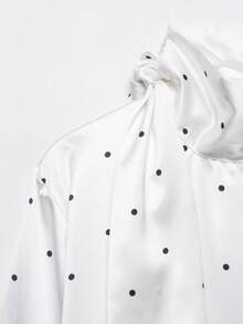 女士波点缎面围巾衬衫，春夏款 - 黑白波點 - 查看 10