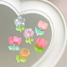 AD 6pcs Jelly Stickers Cute 3D Tulip & Sunflower Decor For Scrapbooking, Phone Case, Crystal Stickers - Tulips and Sunflowers, Transparent - View 4