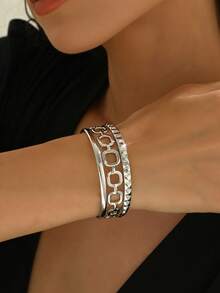1 pieza Brazalete ajustable minimalista con diseño geométrico hueco metálico - Plata 1215 - Ver 2