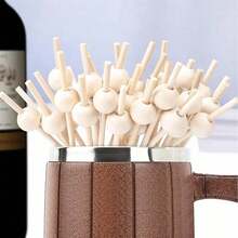100/50/30/10pcs Wooden Color Pearl - Comes With High-Quality Bamboo Skewers, Suitable For Fruit, Appetizers, Drinks, Party BBQ, Fruit Kabobs, BBQ Skewers, Fruit Plate Decorations, Food Skewers, Fruit Skewers, Party Food Accessories, Party Food Serving, Party Supplies - White - View 2