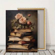 Vibrant Dark Academia Style Canvas Art - Exquisite Floral And Book Themed Gothic Wall Decor Painting, Frameless Modern Poster Design, Suitable For Living Room, Bedroom, Office And More - Perfect For Book Lovers And Art Enthusiasts, Also An Ideal Wall Art Gift For Birthdays, Graduations And Other Occasions. - Multicolor - View 20