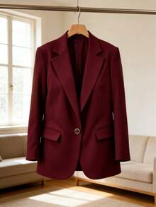 Zalla Women's Plus Size Blazer With Flap Pockets And Front Closure – Elegant Tailoring - 酒紅色 - 查看 1