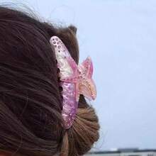 Pinza para el cabello con estrás en forma de estrella de mar estilo boho para la playa para mujeres, sujeta el moño en la parte posterior de la cabeza, sujetador de cola de caballo, accesorio para el cabello de vacaciones de verano - Morado - Ver 8