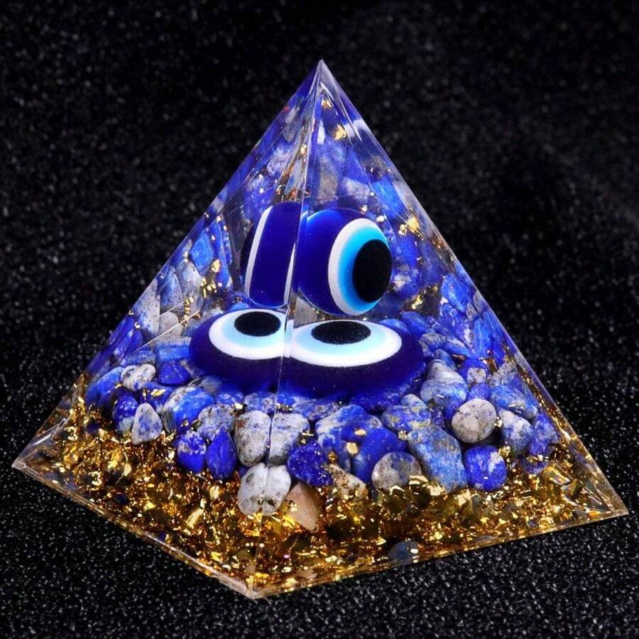 1 viên đá pha lê tự nhiên 50mm, đá Lapis Lazuli, hình cầu mắt ác, kim tự tháp Orgone, mắt quỷ, kim tự tháp bằng nhựa, trang trí nhà cửa, yoga, năng lượng. - Màu xanh lam - Xem 1