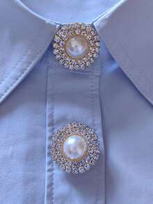 2 Pcs/Set Elegant Flower Geometry Button Covers, Shirts Button Cover Clip On Button Covers Fashion Crystal Cufflinks Cover, Suitable For Tuxedo And Wedding Dresses Decoration - Flowers - View 6
