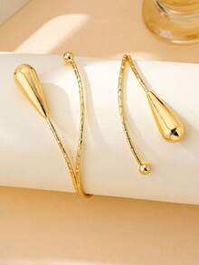 1pc Exaggerated Minimalist Vintage Elegant Water Drop Design Open Bangle Bracelet, Suitable For Beach, Party, Banquet And Daily Wear - Yellow Gold - View 4
