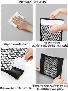 2pcs Polyester Mesh Storage Bags, Minimalist Black Wall-Mounted Hanging Storage Bags, No Drilling Required For Cabinet/Cupboard Doors, Home Organizer Bags For Household, Kitchen, Bathroom - A - View 8