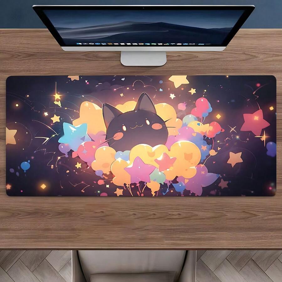 可爱黑猫星空桌面垫,时尚加长鼠标垫,适用于办公和游戏,美观的桌面保护垫,可水洗橡胶防滑边鼠标垫,多种尺寸可选,适合家庭办公室使用,是馈赠亲朋好友的绝佳礼物。 - 查看 1